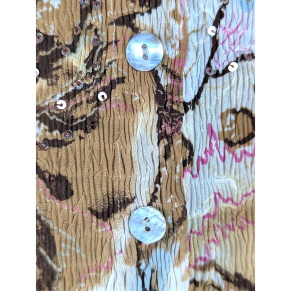 ALBERTO MAKALI Crushed Crinkle Sequined Stretch Shirt Psychedelic Artsy Medium - Picture 5 of 8
